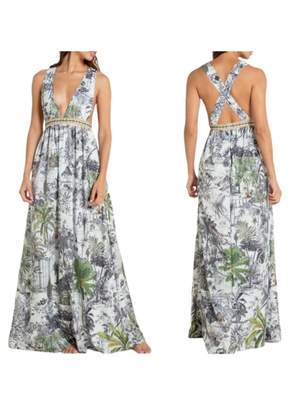 AGUA BENDITA Makera Naturalia Floral Jungle Animal Maxi Dress L